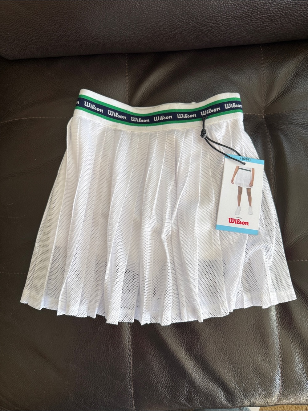 Wilson White Pleated Skater Skirt with Green & Navy Branded Waistband tennis